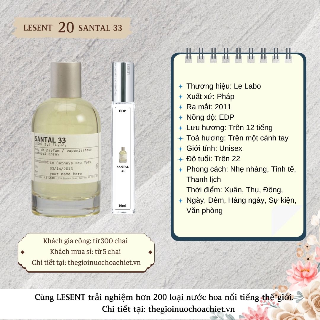 Nước hoa chiết Santal 33 Le Labo 10ml 