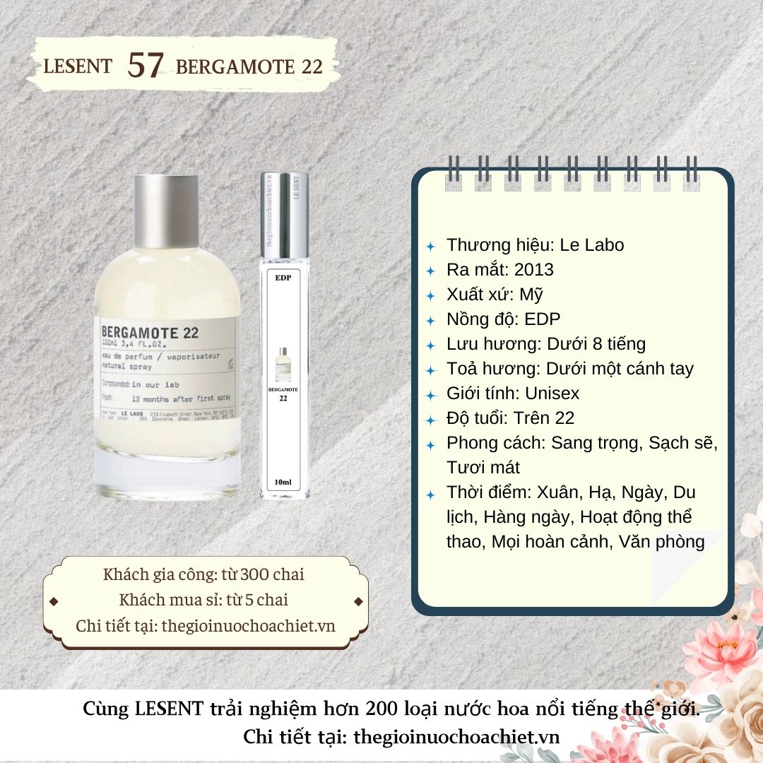 Nước hoa chiết Bergamote 22 Le Labo 10ml 